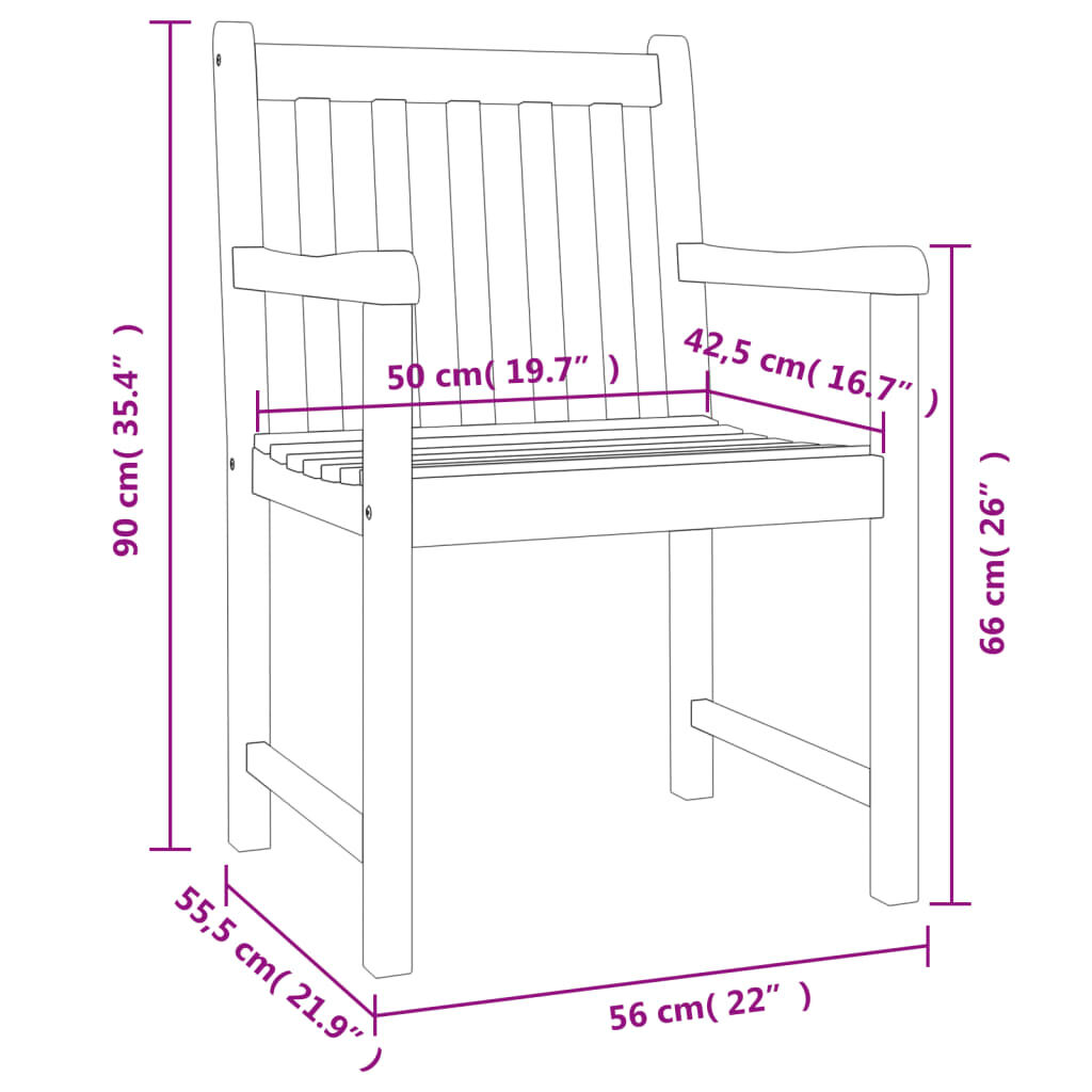 vidaXL Καρέκλες Κήπου 4 τεμ. 56 x 55,5 x 90 εκ. από Μασίφ Ξύλο Ακακίας