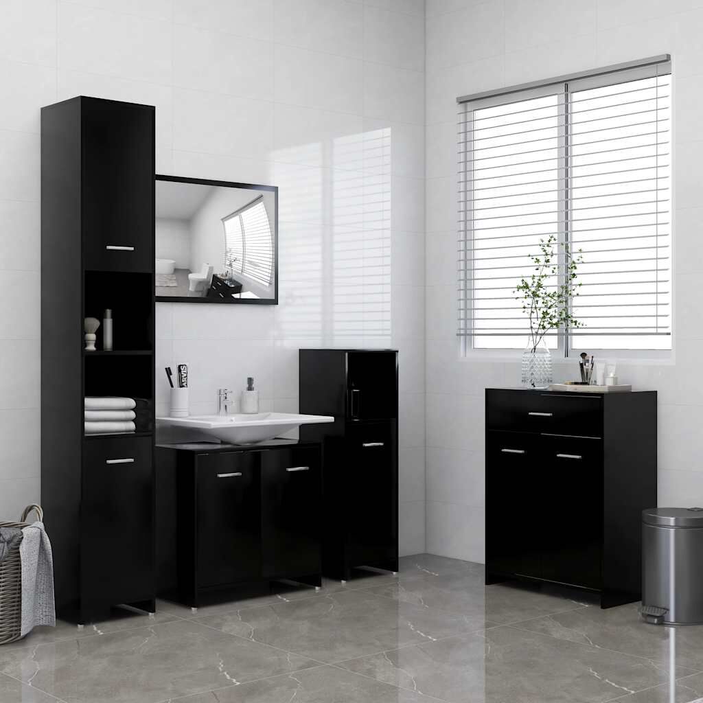 vidaXL Ντουλάπι Μπάνιου Μαύρο 60 x 33 x 80 εκ. από Επεξ.Ξύλο