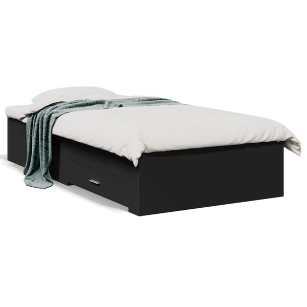 vidaXL Πλαίσιο Κρεβατιού με Συρτάρια Μαύρο 75x190εκ Επεξεργασμένο Ξύλο