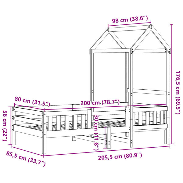 vidaXL Πλαίσιο Κρεβατιού με Οροφή Καφέ 80x200 εκ. Μασίφ Ξύλο Πεύκου