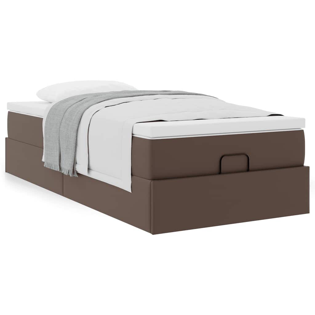 vidaXL Οθωμανικό κρεβάτι με στρώμα καφέ 100x200cm Faux Leather