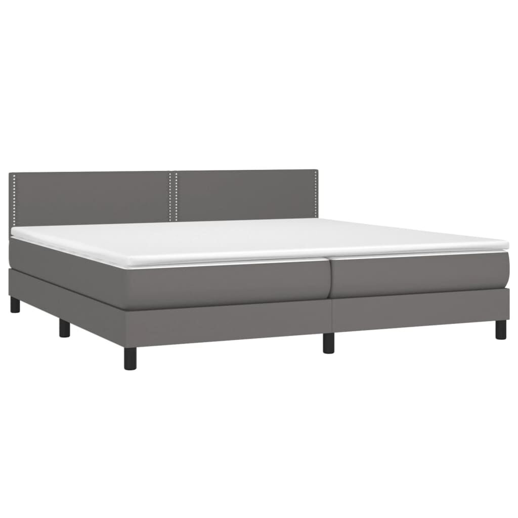 vidaXL Κρεβάτι Boxspring με Στρώμα & LED Γκρι 200x200 εκ. Συνθ. Δέρμα