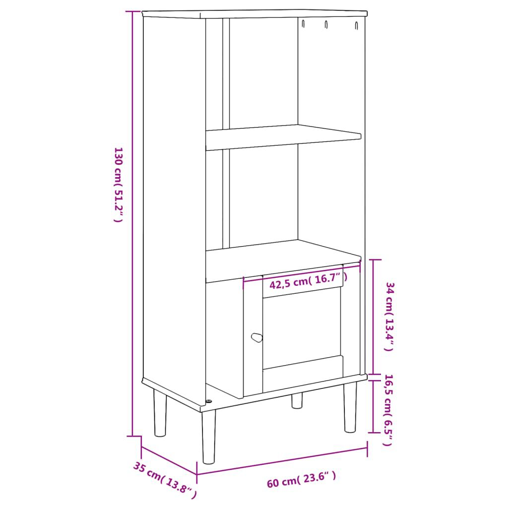 vidaXL Βιβλιοθήκη SENJA Μαύρο / Ρατάν 60x35x130 εκ. Μασίφ Ξύλο Πεύκου