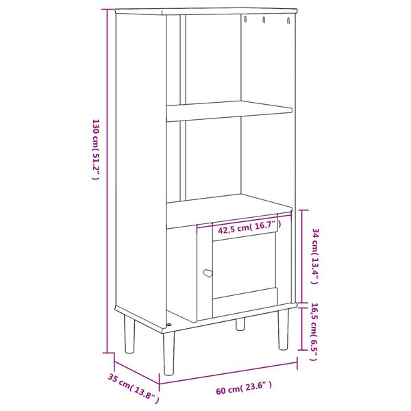 vidaXL Βιβλιοθήκη SENJA Μαύρο / Ρατάν 60x35x130 εκ. Μασίφ Ξύλο Πεύκου
