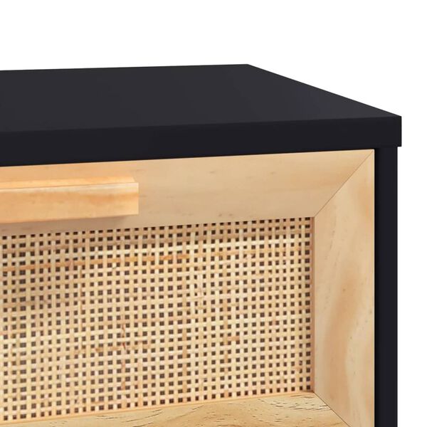vidaXL Τραπέζι Κονσόλα Μαύρο 80x30x75 εκ. Μασίφ Πεύκο & Φυσικό Ρατάν