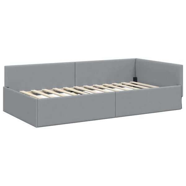 vidaXL Κρεβάτι Γωνίας Ανοιχτό γκρι 90 x 190 cm Ύφασμα και Έργο ξύλου