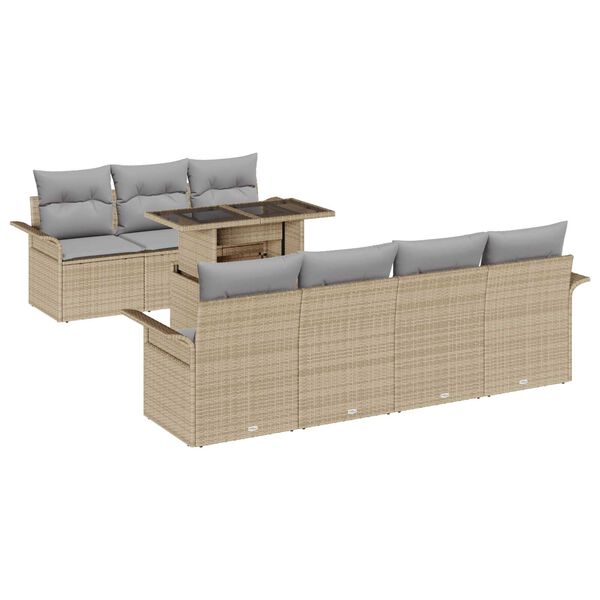 vidaXL Σετ Καναπέ Κήπου με μαξιλάρι 8 pcs Μπεζ Πολυ ράταν