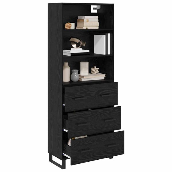 vidaXL Highboard &Mu;&alpha;ύ&rho;&eta; &Omicron;&xi;&upsilon;ά 69,5 x 34 x 180 &epsilon;&kappa;. &Epsilon;&pi;&epsilon;&xi;&epsilon;&rho;&gamma;&alpha;&sigma;&mu;έ&nu;&omicron; &xi;ύ&lambda;&omicron;