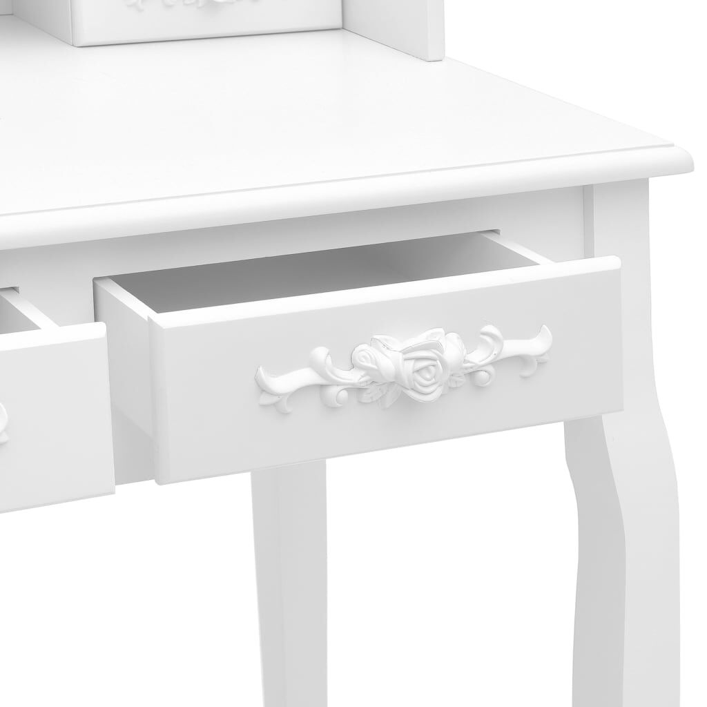vidaXL Μπουντουάρ με Σκαμπό Λευκό 75 x 69 x 140 εκ. Ξύλο Παυλώνιας