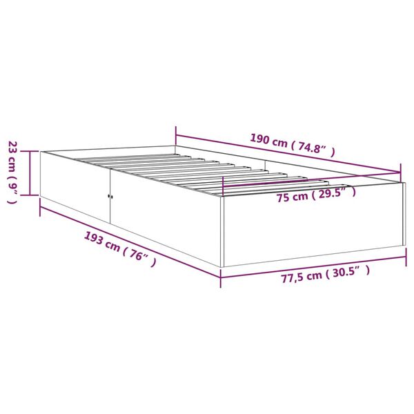 vidaXL Πλαίσιο Κρεβατιού Μαύρο 75 x 190εκ. από Μασίφ Ξύλο Small Single