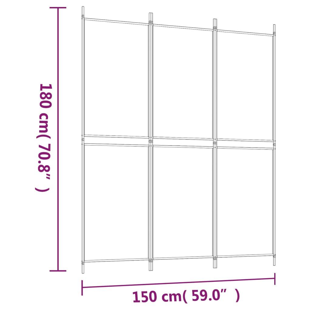 vidaXL Διαχωριστικό Δωματίου με 3 Πάνελ Λευκό 150 x 180 εκ. Υφασμάτινο