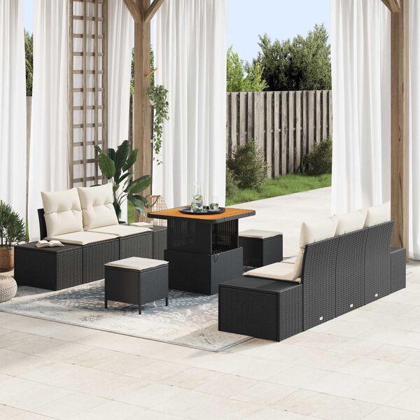 vidaXL Σετ Καναπέ Κήπου με μαξιλάρι 8 pcs Μαύρο Πολυ ράταν
