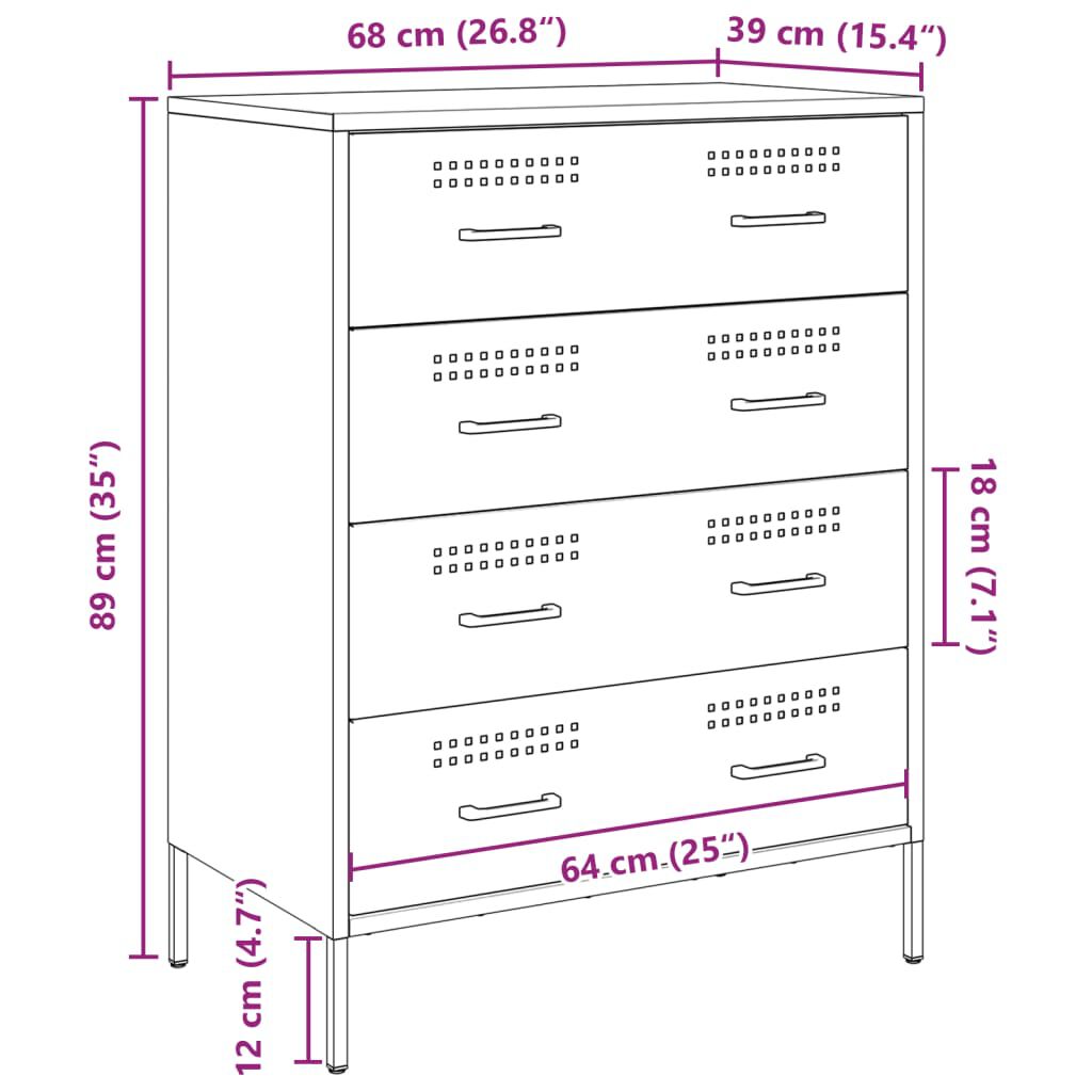 vidaXL Ντουλάπι Ροζ 68x39x89 εκ. από Ατσάλι