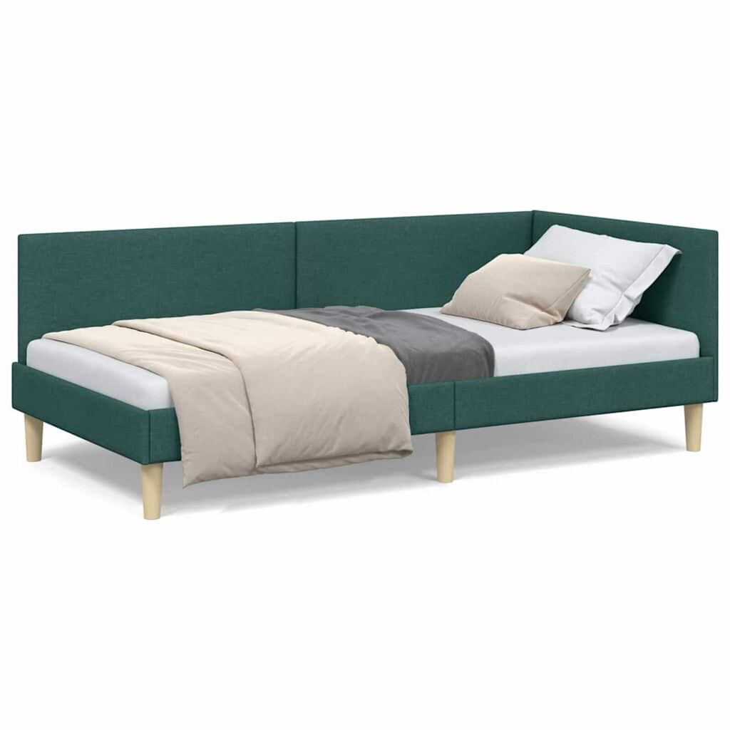 vidaXL Κρεβάτι Γωνίας Σκούρο πράσινο 90 x 190 cm Ύφασμα και Έργο ξύλου