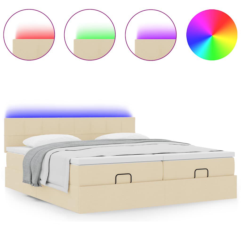 vidaXL Οθωμανικό κρεβάτι με στρώματα & LEDs Κρέμα 200x200cm ύφασμα