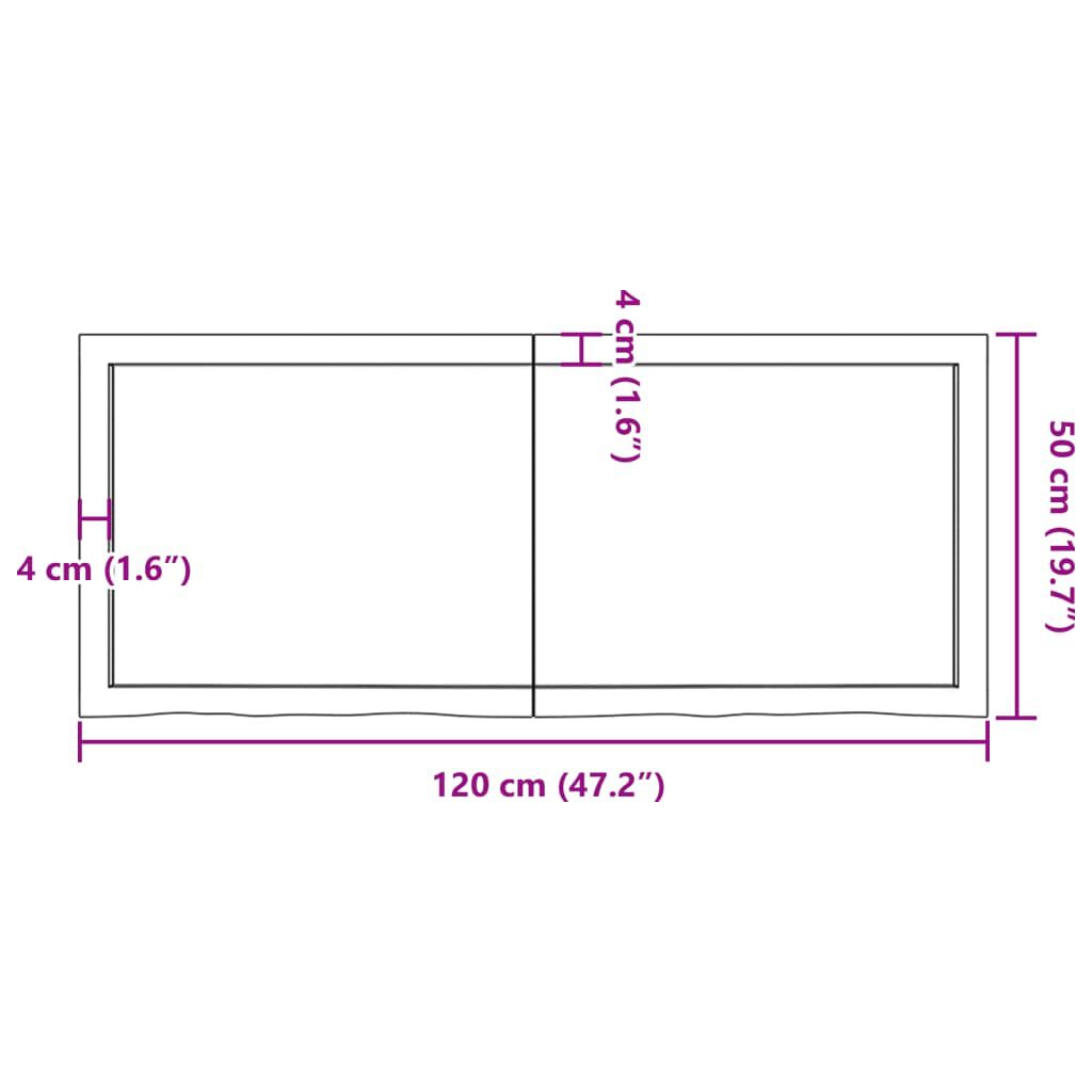 vidaXL Επιφάνεια Τραπεζιού 120x50x(2-6)εκ Ακατέργαστο Μασίφ Ξύλο Δρυός