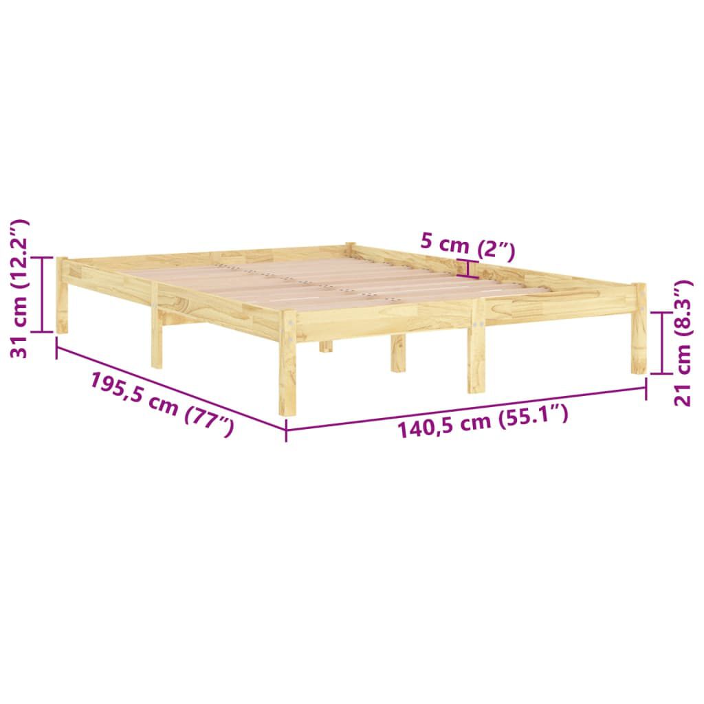 vidaXL Πλαίσιο Κρεβατιού 135 x 190 εκ. από Μασίφ Ξύλο Double
