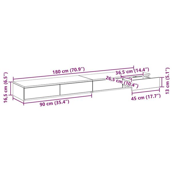 vidaXL Συρτάρια κρεβατιού με συρτάρι Sonoma Δρυς 180 x 36.5 x 16.5 εκ