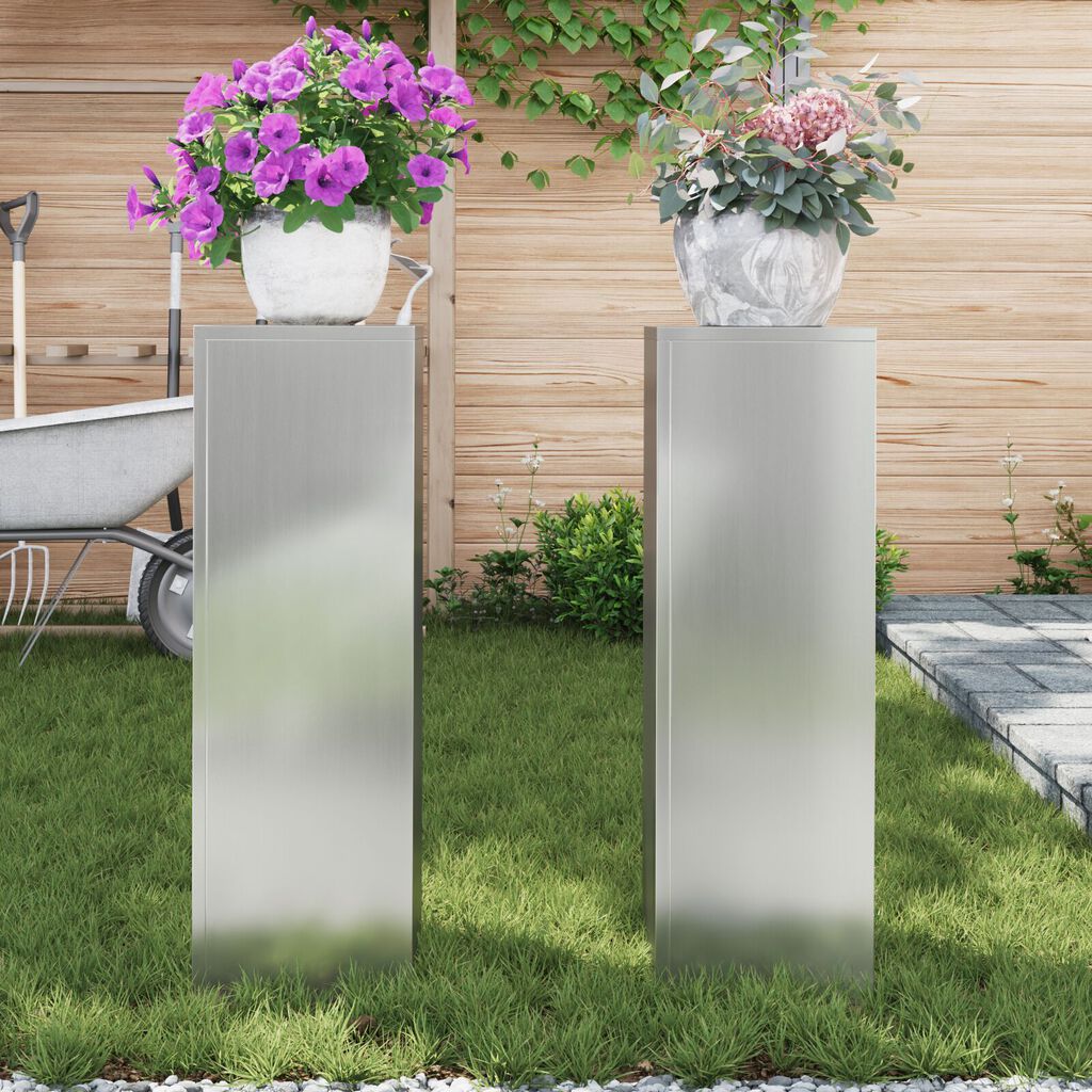 vidaXL Υπαίθρια Σταντ Φυτών Πυλώνας 2 τμχ 24x24x75 εκ Γαλβανισμένο Ατσάλι