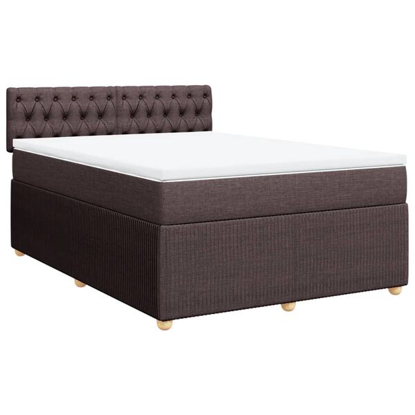vidaXL Κρεβάτι Boxspring με Στρώμα Σκούρο Καφέ 140x200 εκ Υφασμάτινο