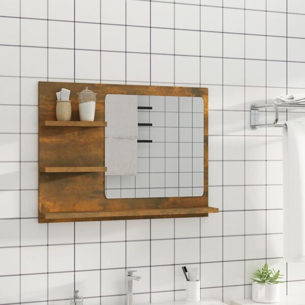 vidaXL Καθρέφτης Μπάνιου Καπνιστή Δρυς 60x10,5x45 εκ. Επεξεργ. Ξύλο
