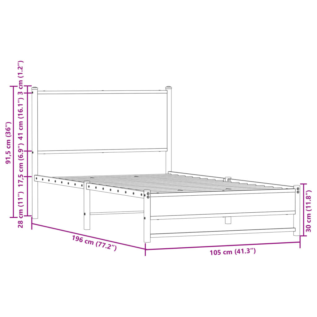 vidaXL Σκελετός Κρεβ. Χωρίς Στρώμα Sonoma Δρυς 100x190 εκ. Μεταλλικό