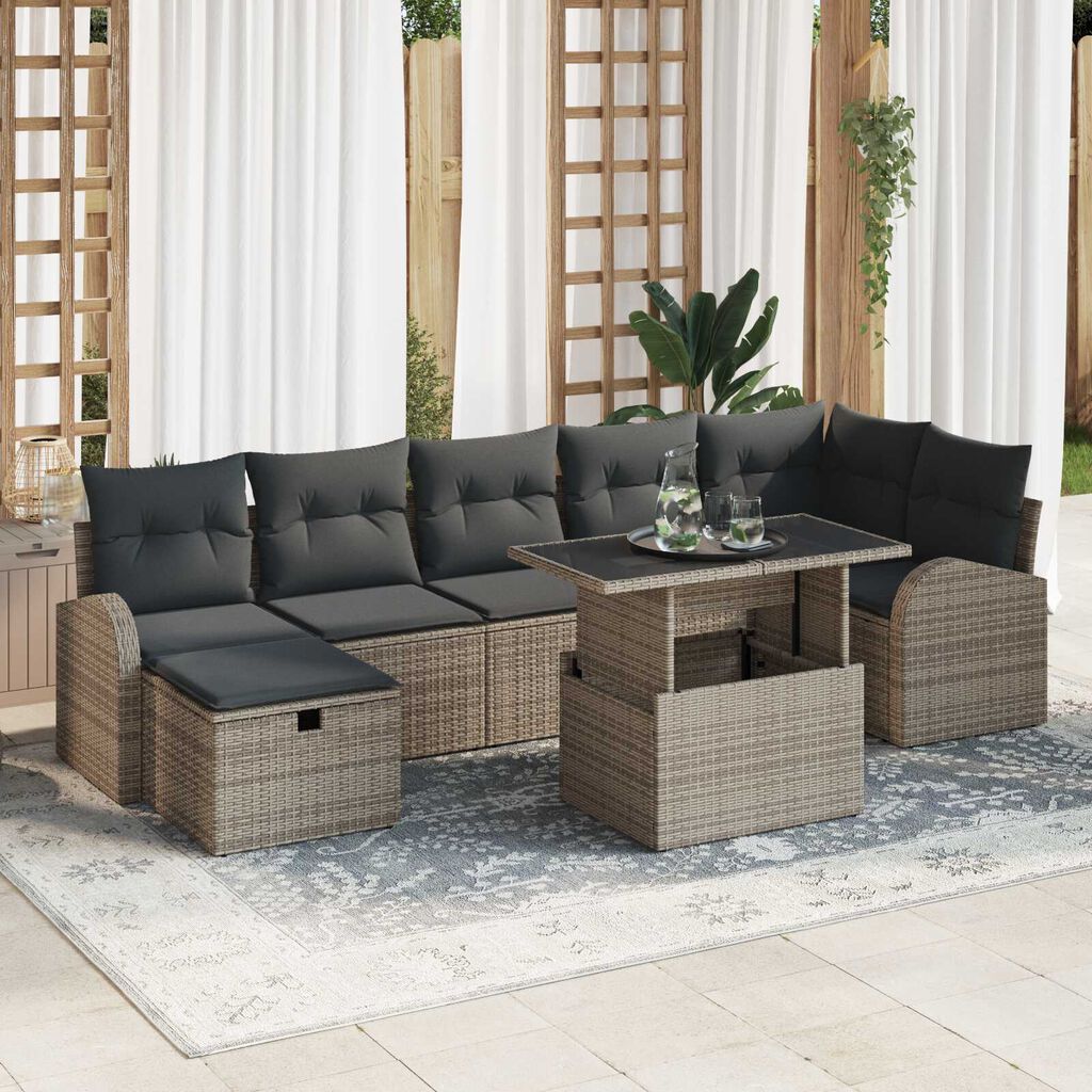 vidaXL Σετ Καναπέ Κήπου με μαξιλάρι 8 pcs Γκρι Πολυ ράταν