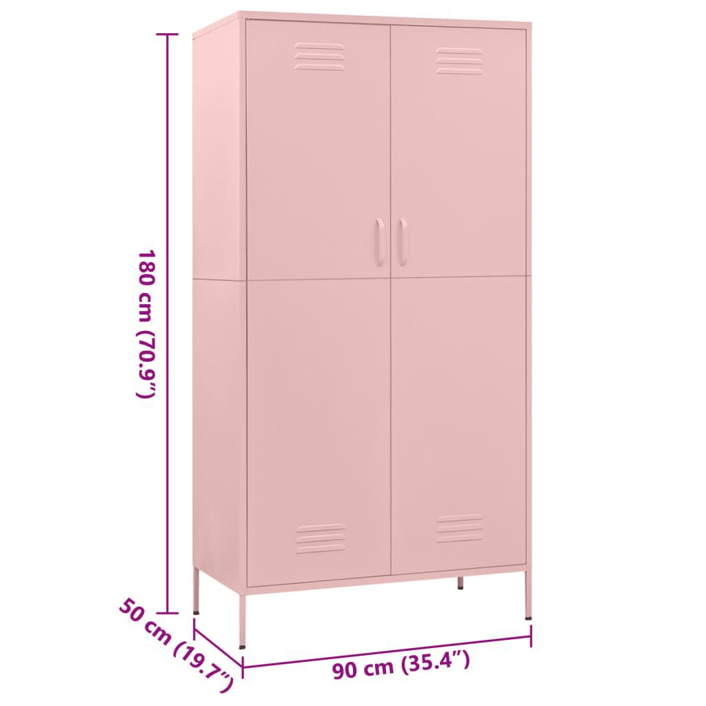 vidaXL Ντουλάπα Ροζ 90 x 50 x 180 εκ. από Ατσάλι