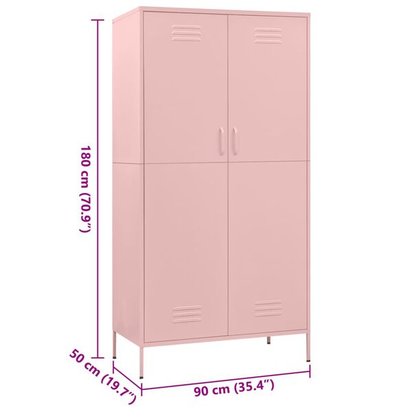 vidaXL Ντουλάπα Ροζ 90 x 50 x 180 εκ. από Ατσάλι