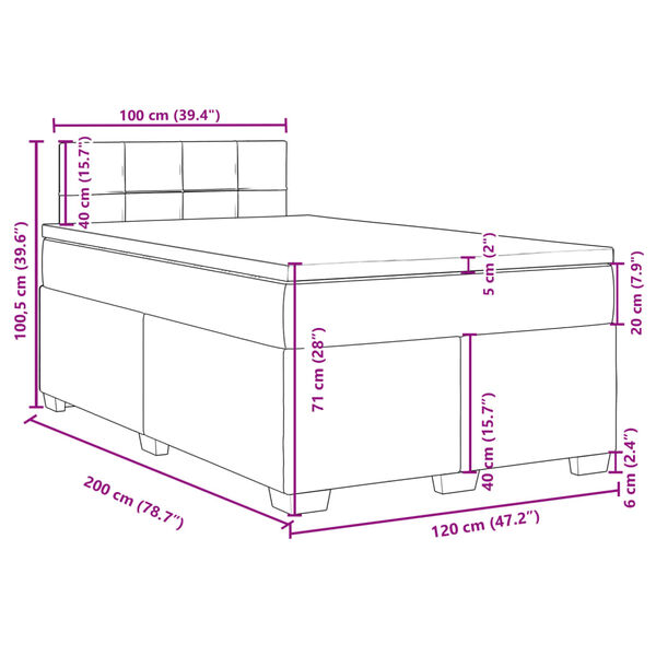 vidaXL Κρεβάτι Boxspring με Στρώμα Σκούρο Πράσινο 120x200εκ. Βελούδινο