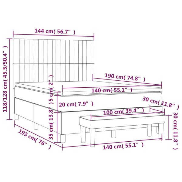 vidaXL Κρεβάτι Boxspring με Στρώμα Μαύρο 140x190 εκ. Υφασμάτινο