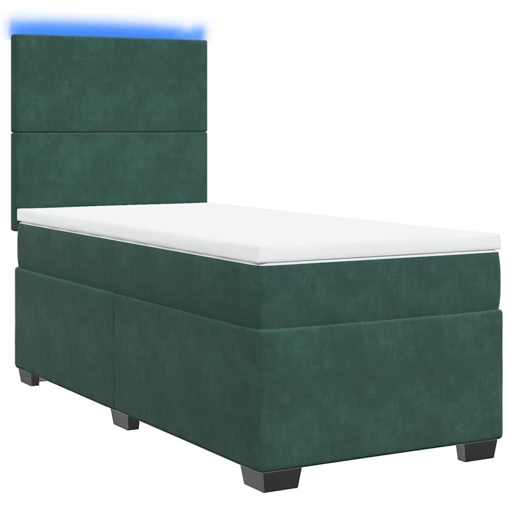 vidaXL Κρεβάτι Boxspring με Στρώμα Σκούρο Πράσινο 100x200εκ. Βελούδινο