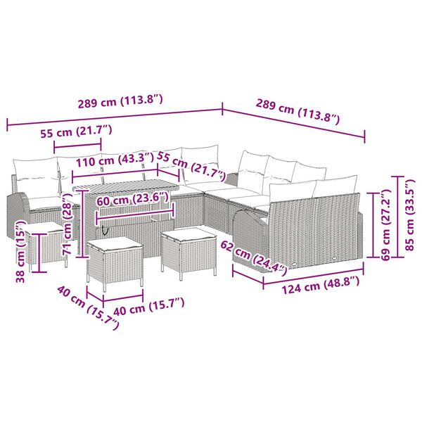 vidaXL Σετ Καναπέ Κήπου 14 pcs Μαύρο και Κρέμα 110 x 55 x 71 εκ