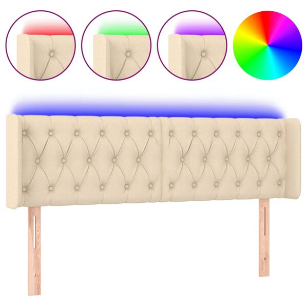 vidaXL Κεφαλάρι Κρεβατιού LED Κρεμ 147x16x78/88 εκ. Υφασμάτινο