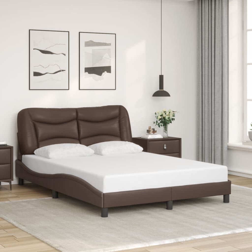 vidaXL Πλαίσιο Κρεβατιού με Κεφαλάρι Καφέ 140x200 εκ. Συνθετικό Δέρμα