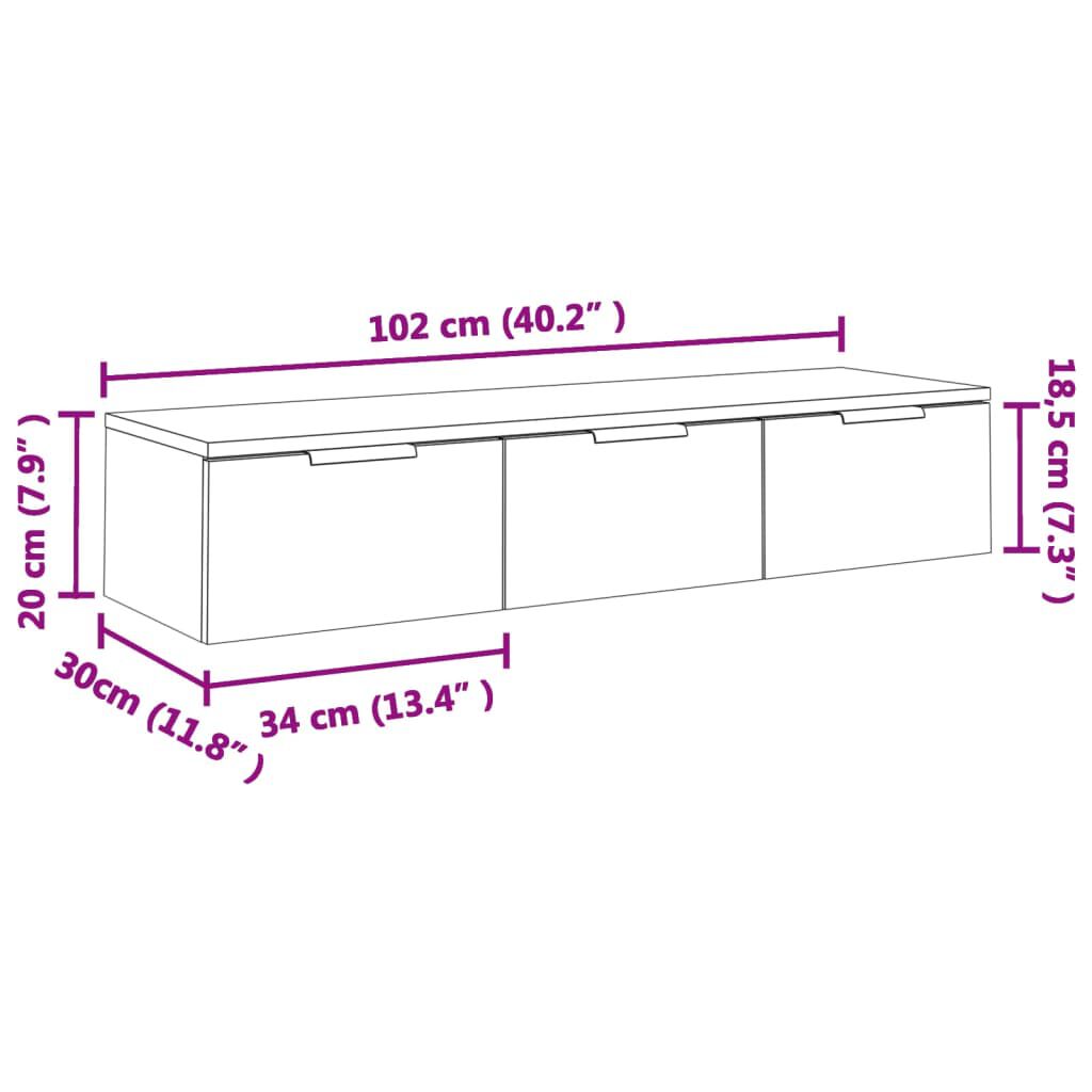 vidaXL Ντουλάπι Τοίχου Γκρι Sonoma102x30x20εκ. Επεξεργασμένο Ξύλο