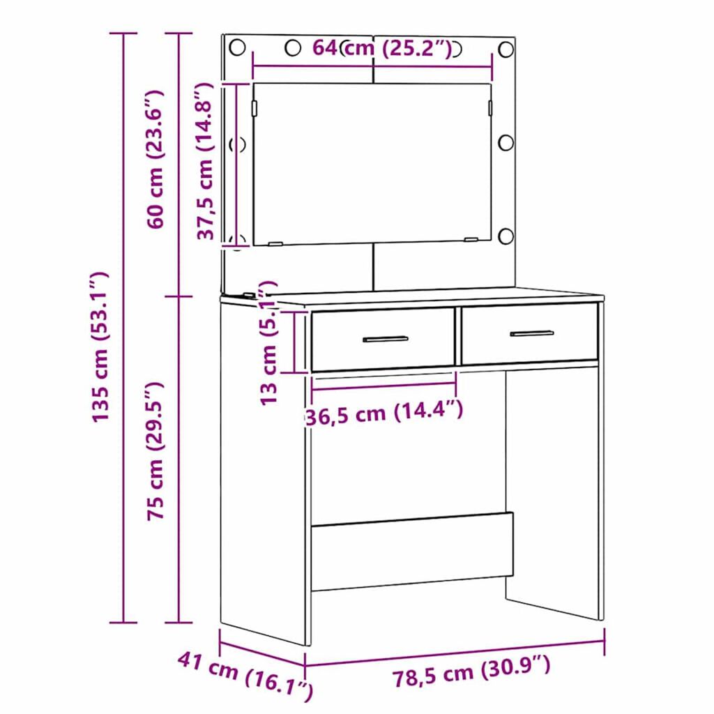 vidaXL Τραπέζι περιποίησης με συρτάρι 3 pcs Μαύρο 40 x 41 x 135 εκ.