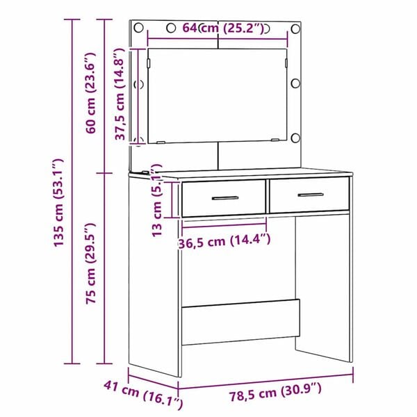 vidaXL Τραπέζι περιποίησης με συρτάρι 3 pcs Μαύρο 40 x 41 x 135 εκ.