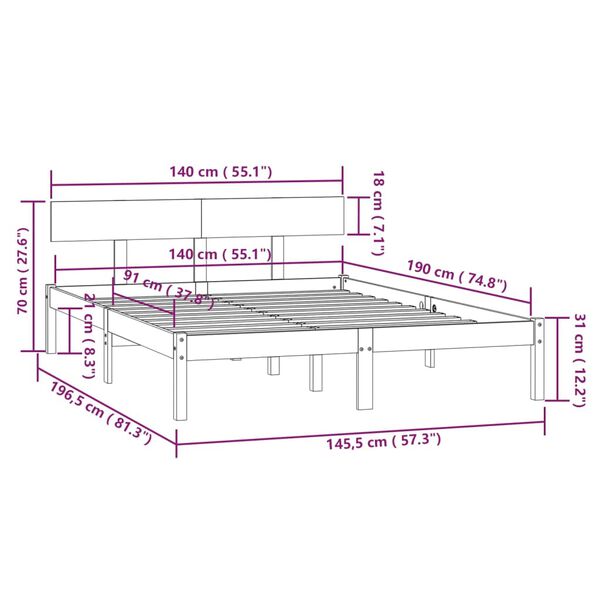 vidaXL Πλαίσιο Κρεβατιού Μαύρο 140 x 190 εκ. από Μασίφ Ξύλο Πεύκου