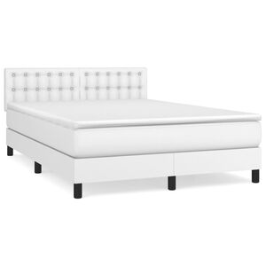 vidaXL Κρεβάτι Boxspring με Στρώμα Λευκό 140x190εκ.από Συνθετικό Δέρμα
