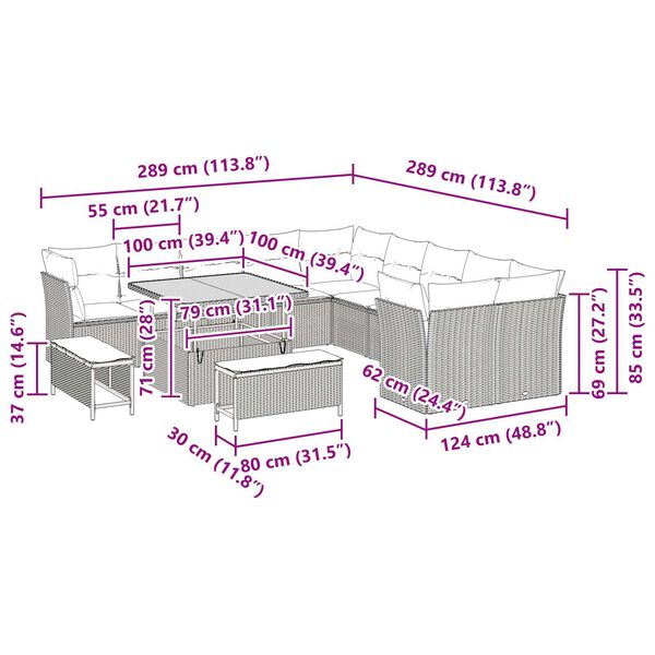 vidaXL Σετ Καναπέ Κήπου 13 pcs Μπεζ συνθετικό ρατάν