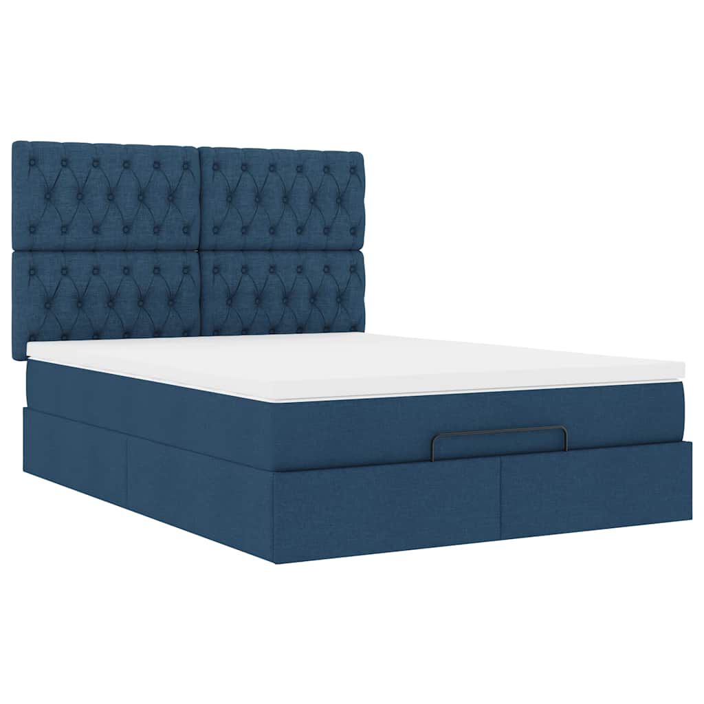 vidaXL Οθωμανικό κρεβάτι με στρώμα μπλε 140x190cm ύφασμα