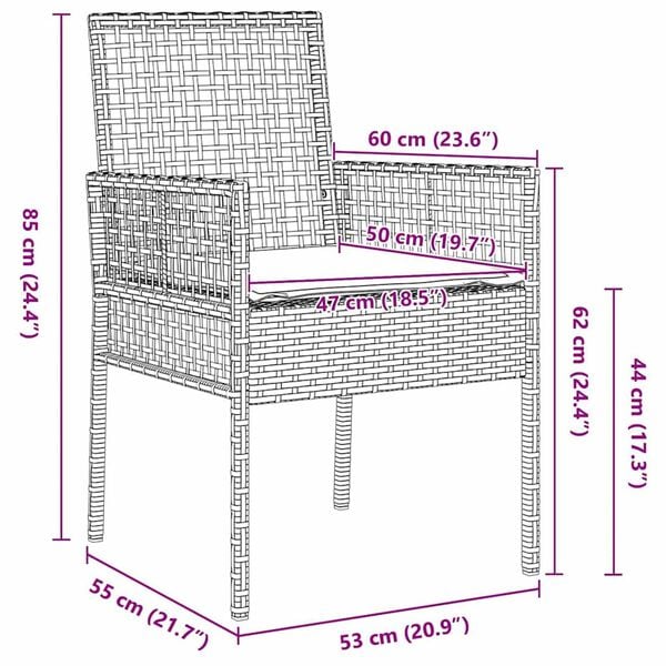 vidaXL Σετ Μπιστρό Κήπου 3 pcs Μαύρο Πολυ ράταν