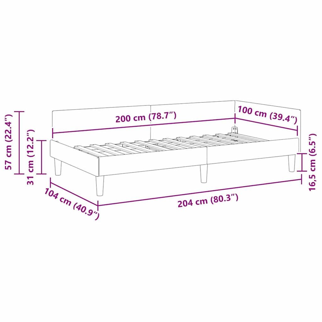 vidaXL Πλαϊνό Κρεβάτι Ροζ 100 x 200 cm Βελούδο και Στιβαρή ξυλεία