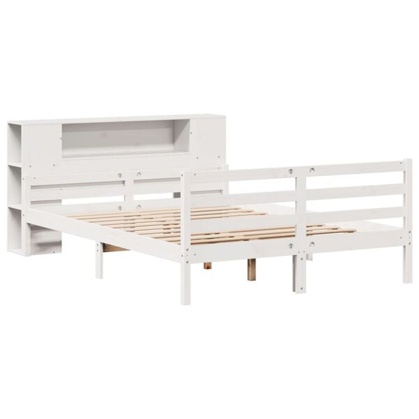vidaXL Κρεβάτι Βιβλιοθήκη Χωρίς Στρώμα Λευκό 135x190 εκ Μασίφ Πεύκο