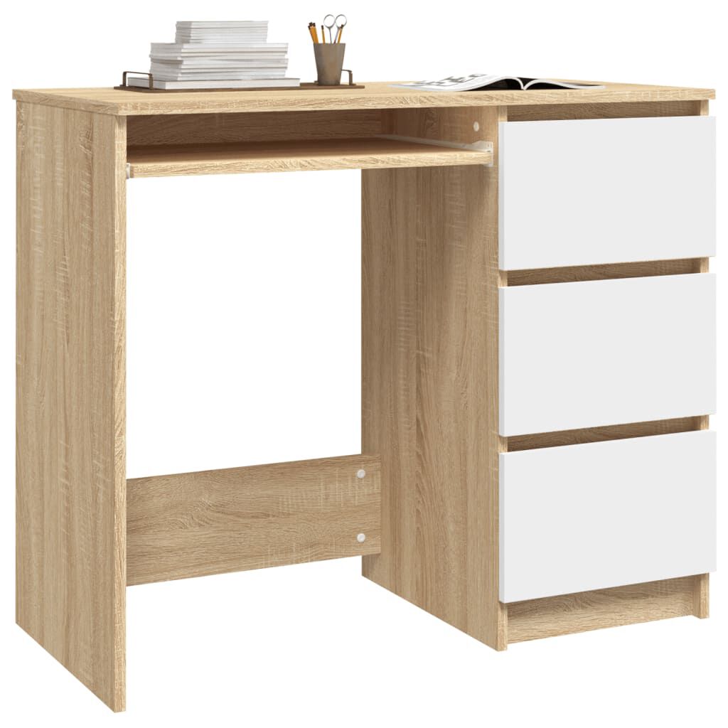vidaXL Γραφείο Λευκό / Sonoma Δρυς 90 x 45 x 76 εκ. από Μοριοσανίδα
