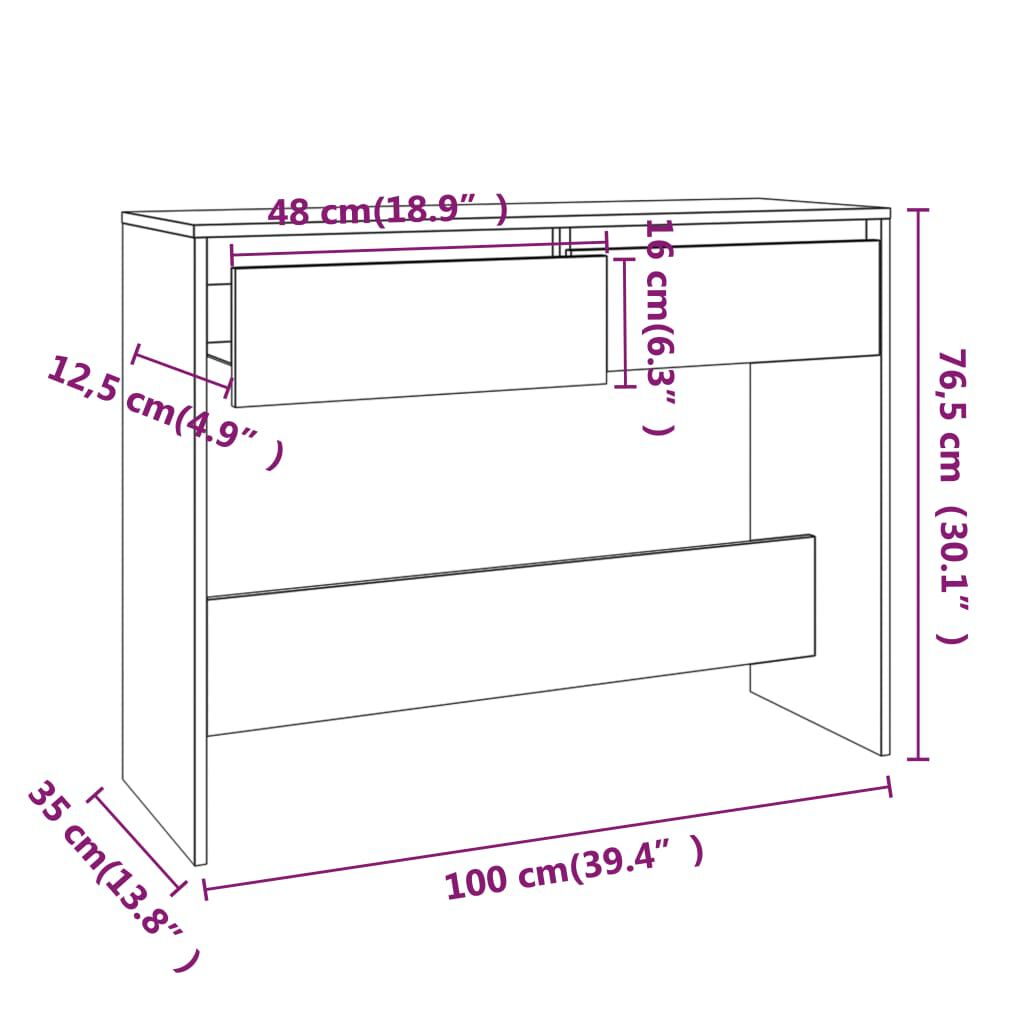vidaXL Τραπέζι Κονσόλα Μαύρο 100x35x76,5 εκ. Επεξεργασμένο Ξύλο