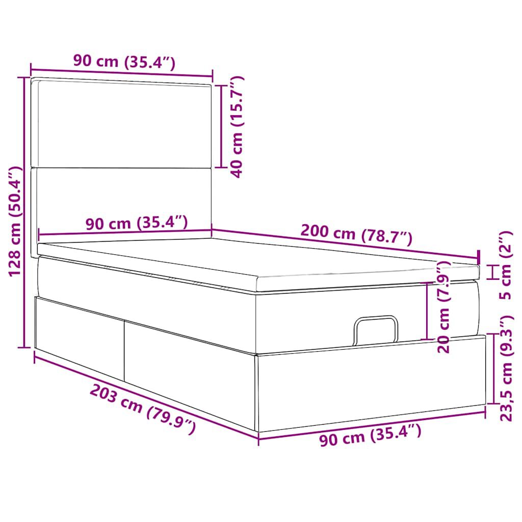 vidaXL Οθωμανικό κρεβάτι με στρώματα & LEDs Μαύρο 90x200cm Velvet