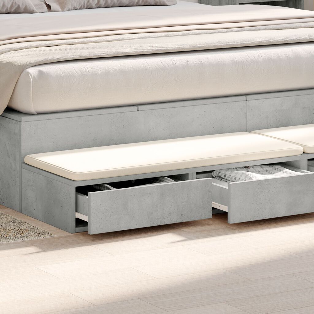 vidaXL Συρτάρια Κρεβατιού Γκρι Σκυρόδεμα 200x36,5x16,5 εκ. MDF