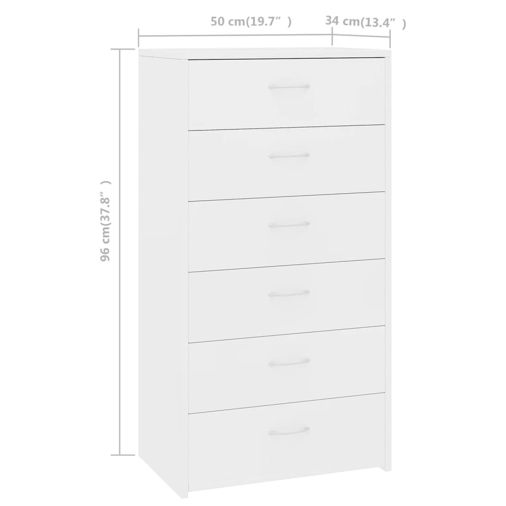 vidaXL Συρταριέρα με 6 Συρτάρια Λευκή 50 x 34 x 96 εκ. από Επεξ. Ξύλο